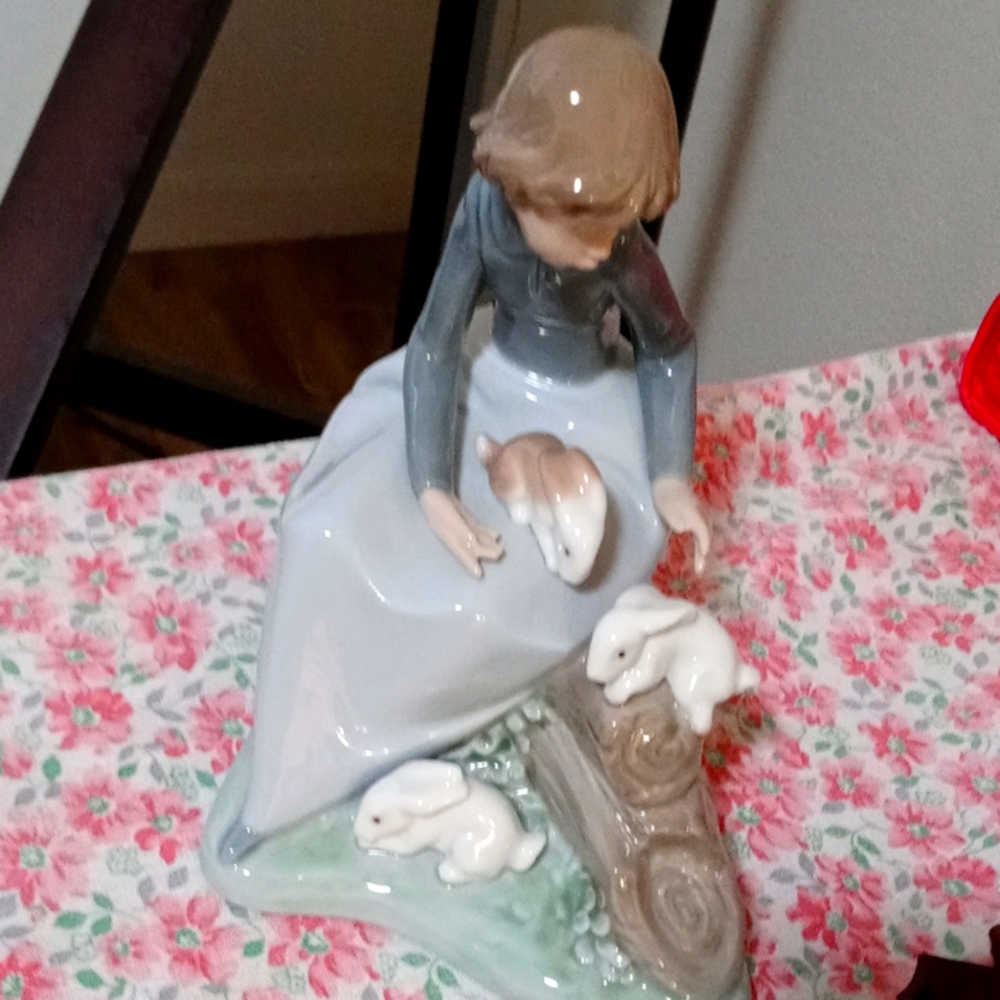 Authentic Nao Lladro Girl with Rabbits